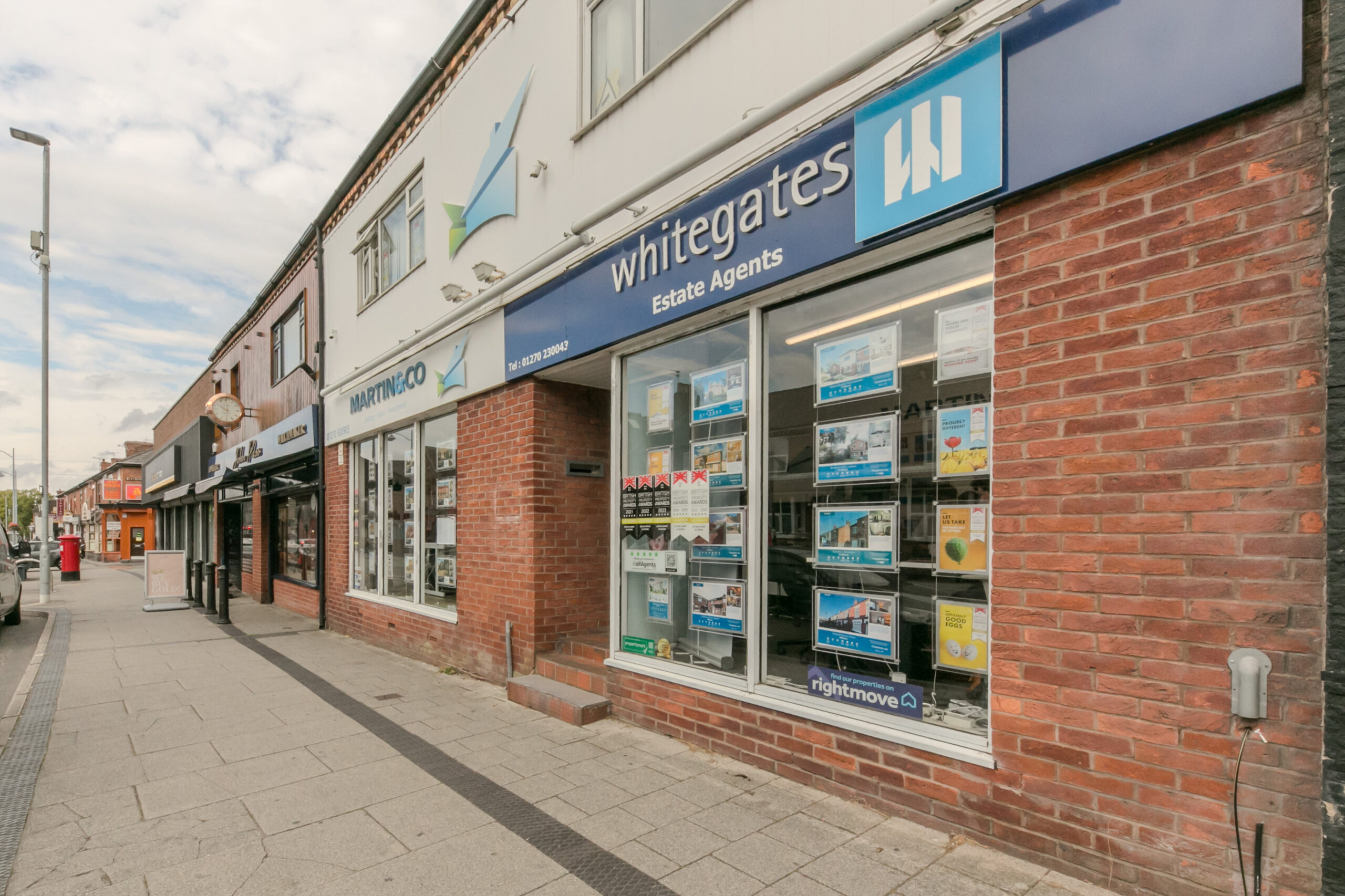 Exterior view of Whitegates Crewe estate agent office.