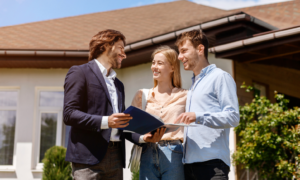 Pontefract estate agent discussing a rental home with tenants
