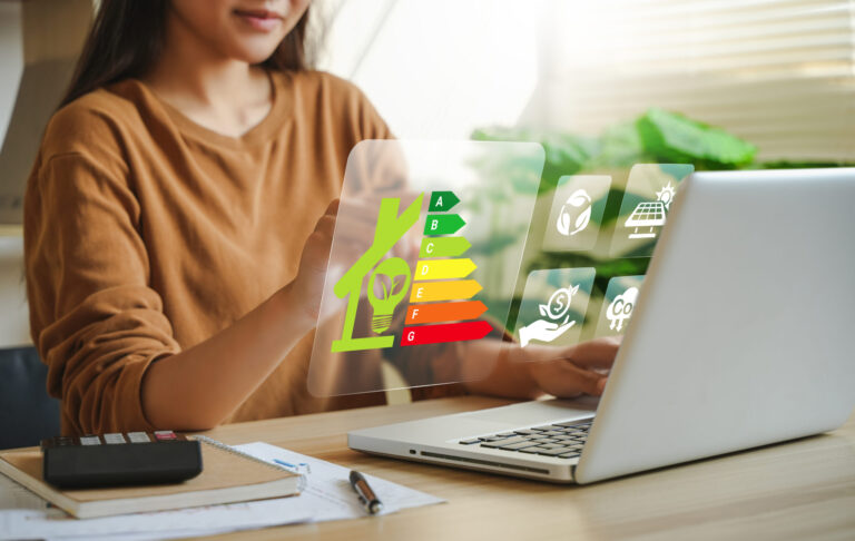 Landlord reviewing home energy efficiency and EPC ratings on a laptop